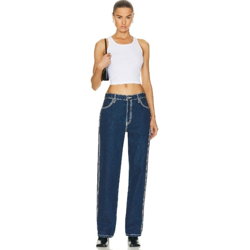 RE/DONE Women's Loose Long Jeans Chunky Stitch Indigo High Rise